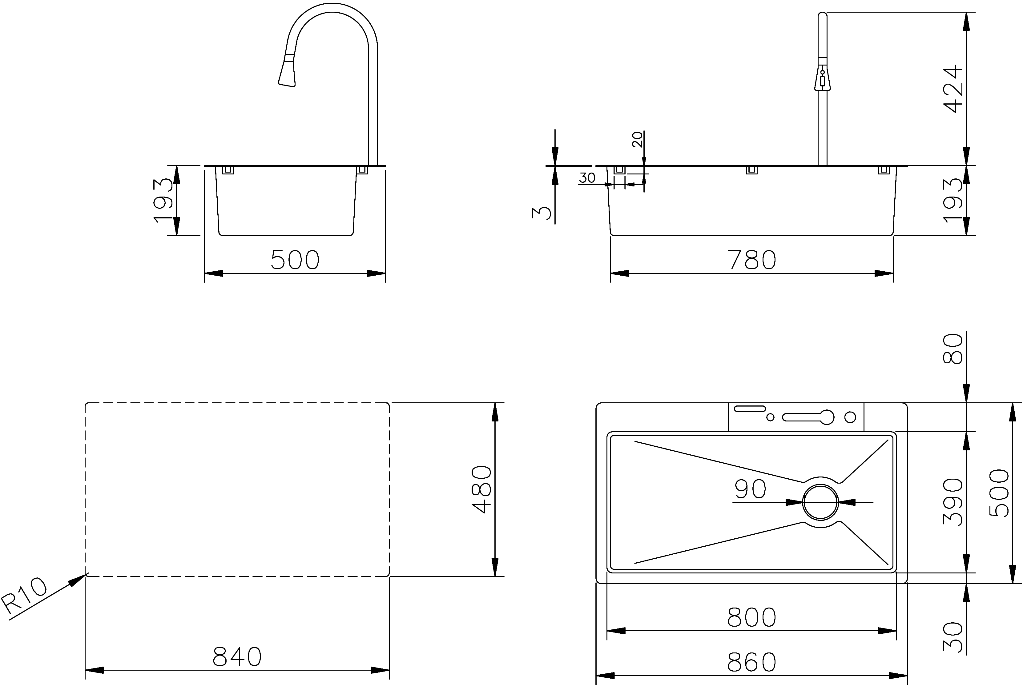 Disegno tecnico vasca multifunzione LYD9000